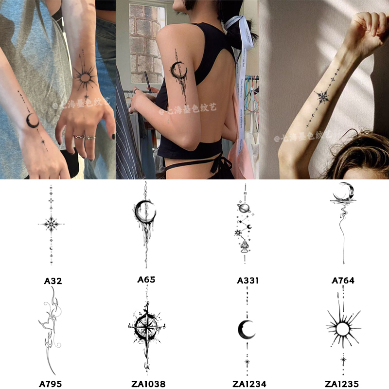 Couple Style Sun and Moon Double Star Juice Tattoo Stickers, Herbal Semi-Permanent Anti-Rubbing, High-End Sexy Stickers for Men and Women's Arms