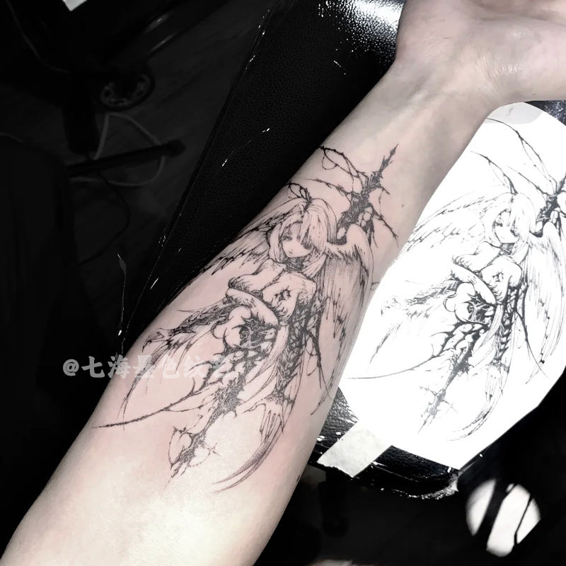 Cartoon Anime Arm Large Area Realistic Tattoo Angel Herbal Tattoo Sticker for Women Waterproof Long-Lasting Semi-Permanent Sticker