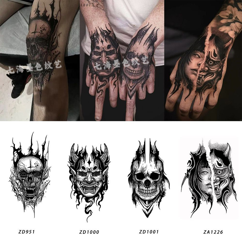 Dark Hand Tattoo with a Popular Hannya Skull Design, Herbal Tattoo Stickers, Waterproof Semi-Permanent Geisha-Style Realistic Trendy Cool Tattoo