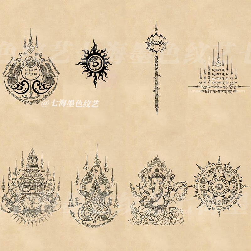 Thai Sanskrit Set of Herbal Tattoo Stickers, Waterproof, Long-Lasting, Semi-Permanent, Realistic Arm Tattoo Stickers for Men and Women, Simulated Tattoo Stickers