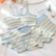 Couple sports strapless three-piece set dopamine stripes sweet Japanese underwear with chest pad bra panties set