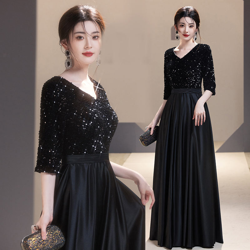 New Black Classy Evening Dress with a High-End Feel, Choir Performance Dress, Women's Long Dress, Adult Performance Costume
