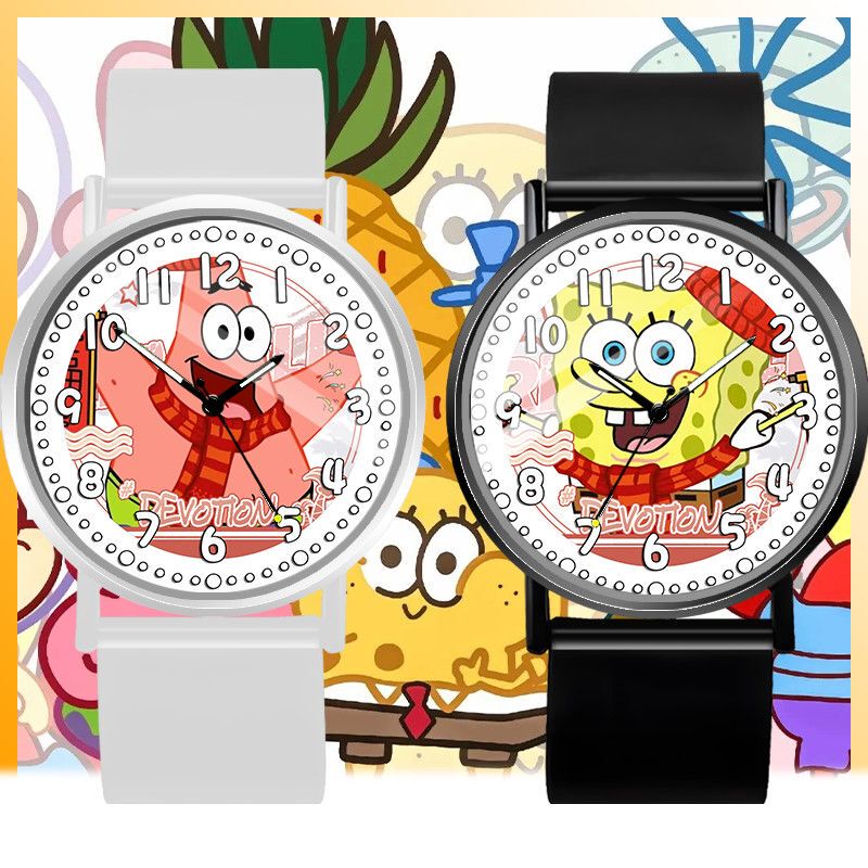 Spongebob Watch with Pointer Style, Mr. Krabs, Sandy, Patrick, Squidward, and Other Characters, Waterproof Gift Box