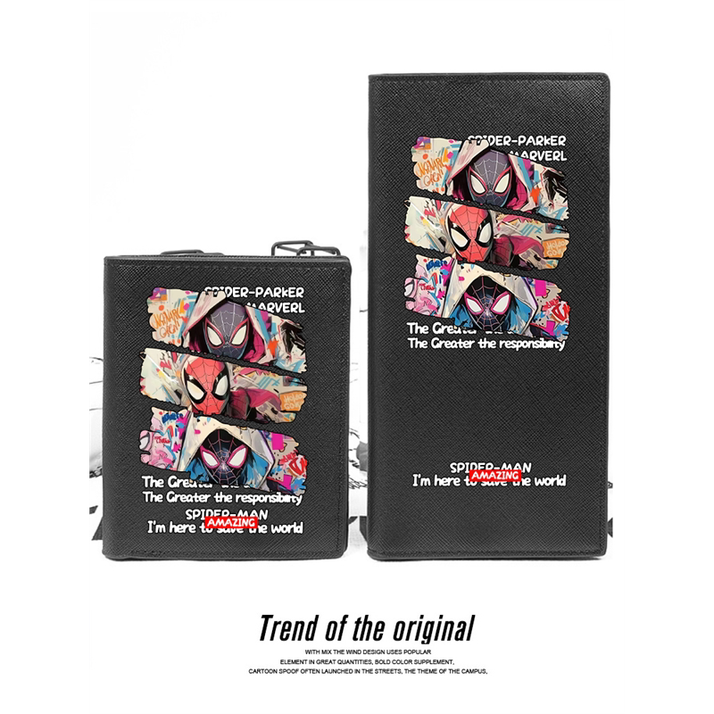 Marvel สไปเดอร์แมน Across the Universe สินค้าธีมกเวน กระเป๋าสตางค์หลายช่องใส่บัตร แบรนด์แฟชั่นสุดเท่ สไตล์สั้น สำหรับนักเรียนชายและวัยรุ่น