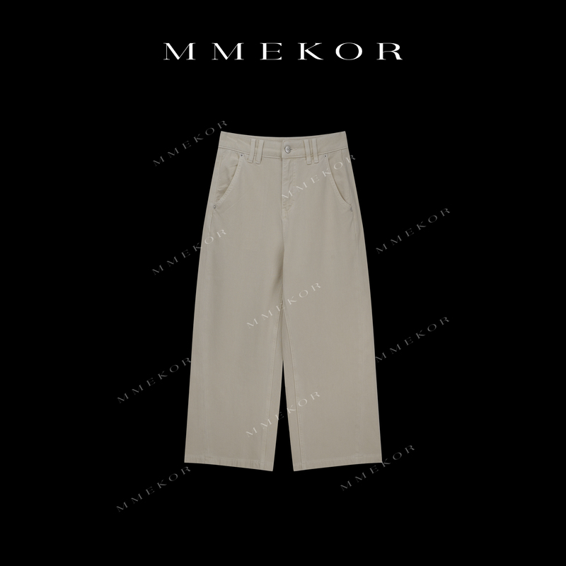 Mrs. Park's "Soft White Cowhide Leather-Like Jeans: Effortless Mid-Waist, Slightly Stretchy, Versatile Straight-Leg Pants for the Workplace 50568
