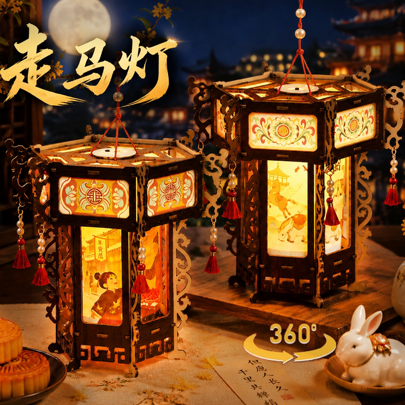 Mid-Autumn Festival Rotating Lantern DIY Material Kit Electric Rotating Palace Lantern Handheld Glowing Lantern Team-Building Activity