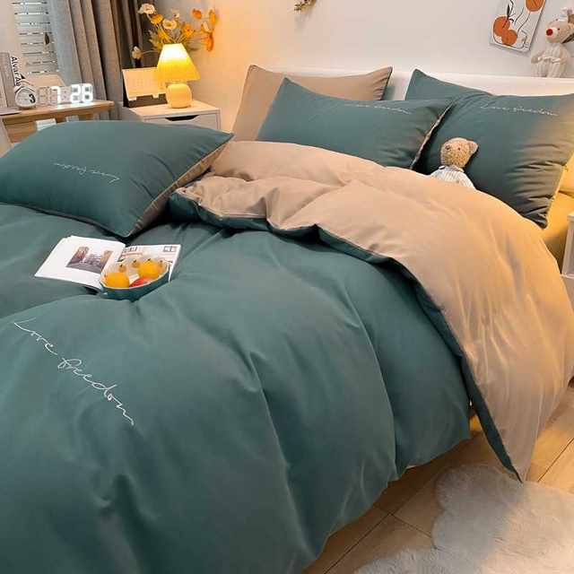 Nordic simple solid color Loka cotton wool four-piece set, double-compiled embroidered bedding 4-piece set, bed sheet, quilt cover