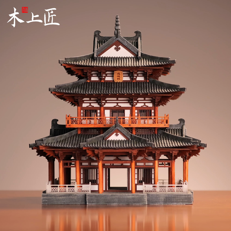 Ancient Architectural Model of Xiaoyao Tower, Wooden Mortise and Tenon Miniature Ornament, Desktop Decoration, New Chinese Style Handmade Model Ancient Architectural Model of Xiaoyao Tower, Wooden Mortise and Tenon Miniature Ornament, Desktop Decoration, New Chinese Style Handmade Model