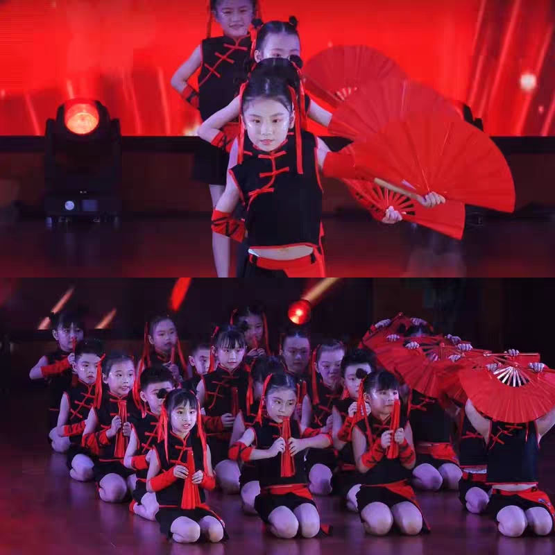 中国の男の子のパフォーマンス衣装、扇子ダンス、子供の日、幼稚園、雪の龍の詠唱、全国的なトレンド、中国風のパフォーマンス衣装