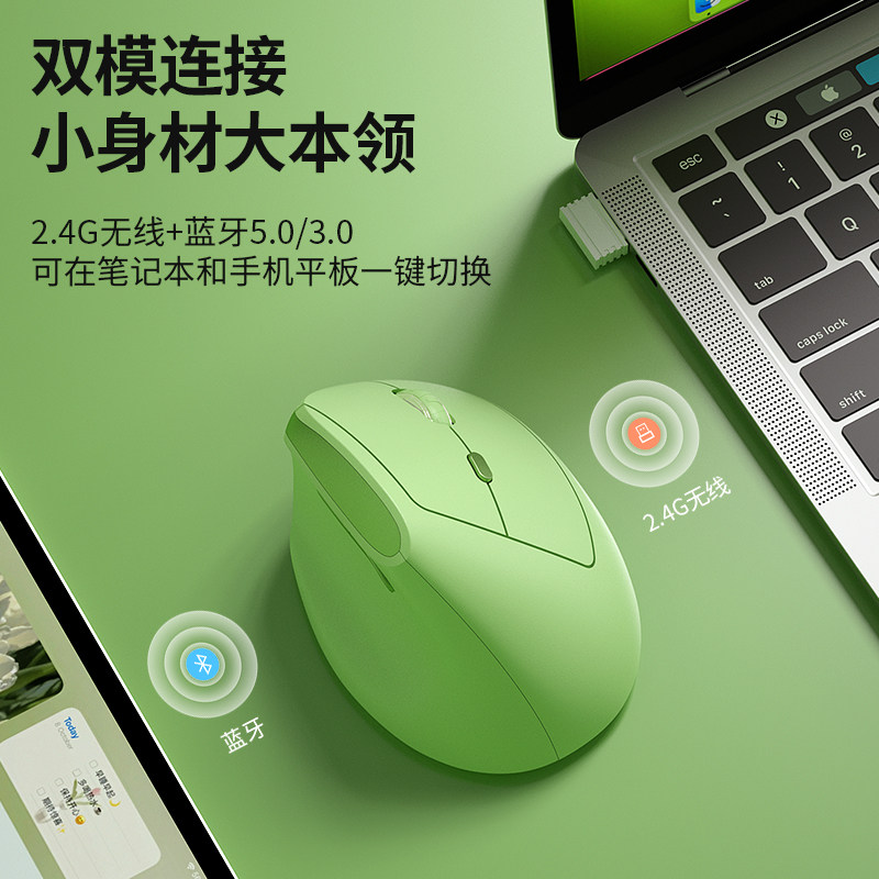 Bow Premium Ergonomic Vertical Mouse Dual-Mode Wireless Bluetooth Laptop Mouse Anti-Tenosynovitis for Girls Small Size