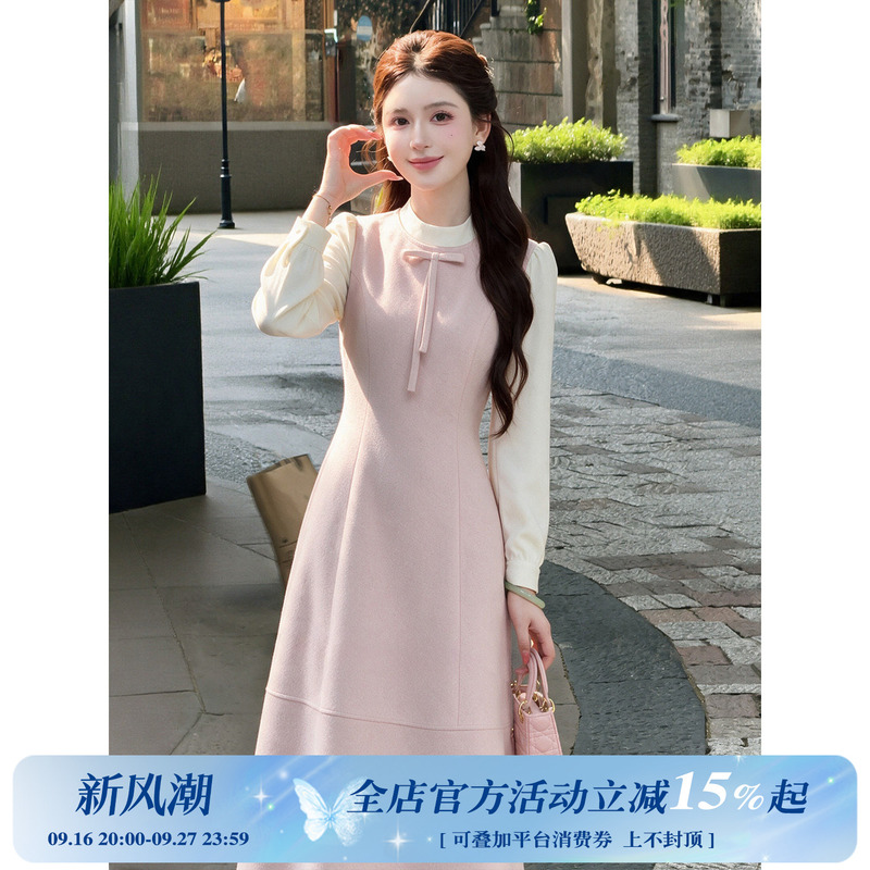 Lili Lili【Annie Hall】Korean-Style Elegant Dress 2026 Autumn Slimming Bow Dress Lili Lili【Annie Hall】Korean-Style Elegant Dress 2026 Autumn Slimming Bow Dress