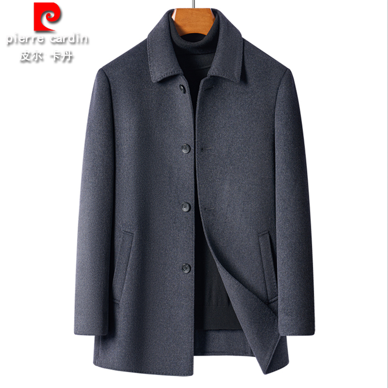 Pierre Cardin Men's Wool Double-Sided Wool Coat Mid-Length Business Casual Dad Style Solid Color Wool Jacket for Men Pierre Cardin Men's Wool Double-Sided Wool Coat Mid-Length Business Casual Dad Style Solid Color Wool Jacket for Men