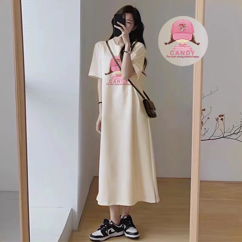 孕妇夏季短袖连衣裙韩系休闲慵懒风t恤裙子宽松大码过膝长裙纯棉 — 11