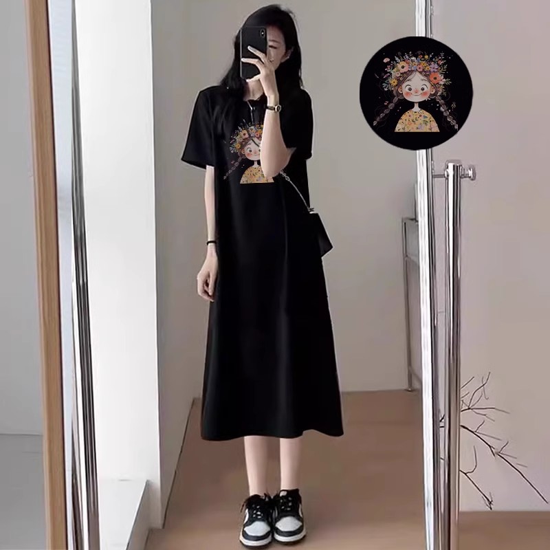 孕妇夏季短袖连衣裙韩系休闲慵懒风t恤裙子宽松大码过膝长裙纯棉 — 9