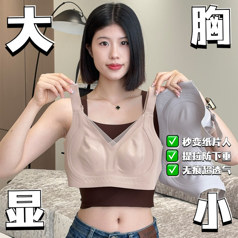 Tingmeiの女性用ランジェリー、大きな胸を小さく見せ、シームレス、プラスサイズ、脇乳組織をサポート、たるみを防止、フルカップブラ、薄手のファンデーション。