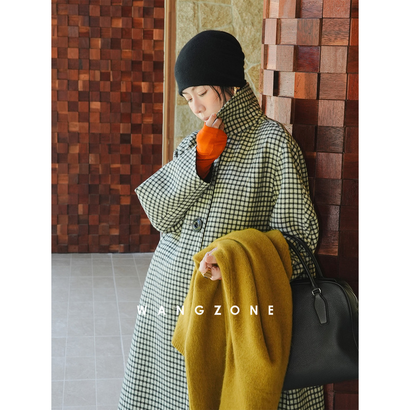 Wang Zone｜100% Wool Vintage Plaid Italian-Style Relaxed Handmade Long Double-Sided Wool Coat