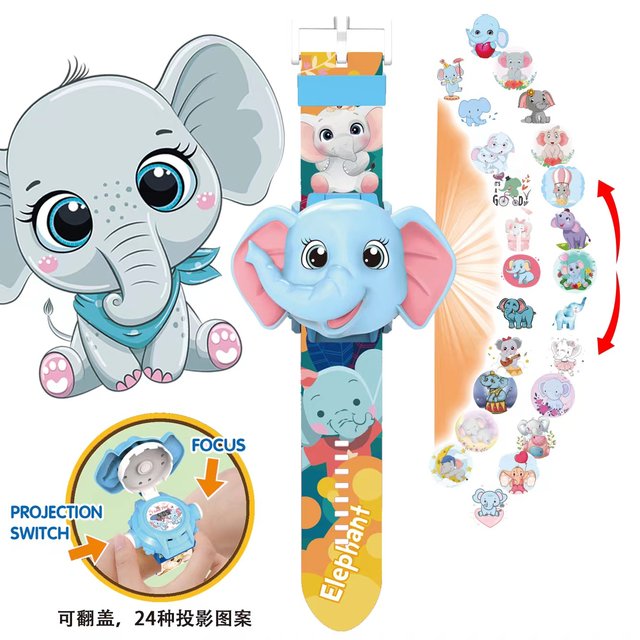 Children's Projection Watch Cartoon Animal Tiger Elephant Ultra Babyman Kindergarten Boys and Girls Electronic Watch Toys