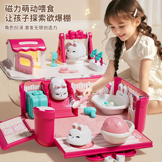 New Year Magnetic Role-Playing Children's Toy for Girls, Rabbit Dollhouse, Princess Gift for Girls Aged 3 to 4, Birthday Present