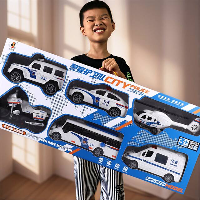 Large Police Car Set, Motorcycle, Bus, Construction Vehicle Toys, Children's Toy Cars, Gift for Boys Aged 3 to 6