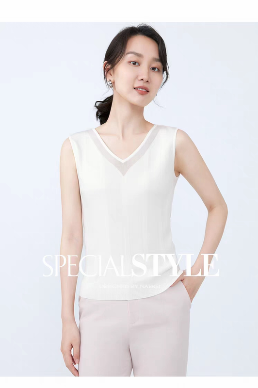 Najia Shopping Mall's Same Style 2025 New Summer Style Fashionable Simple Elegant Versatile V Neck Thin Vest (Clearance)