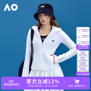 AO澳网25年秋冬新款拼接修身连帽中长款棉服休闲运动棉衣网球服女