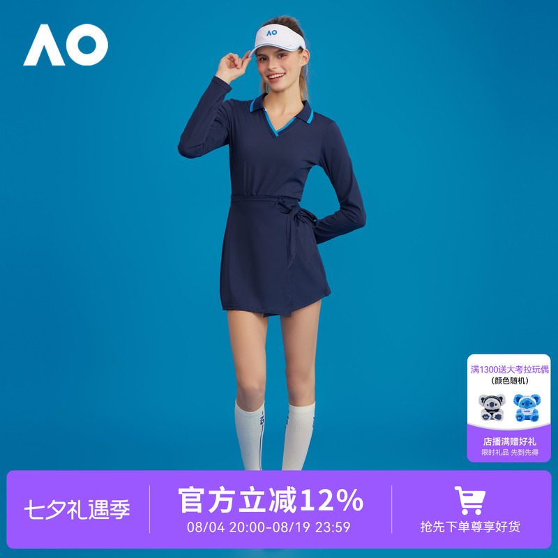 Ao Australian Open Sports Dress Tennis Anti-Exposure Women's Golf Sports Skirt V-Neck Sports Casual Dress