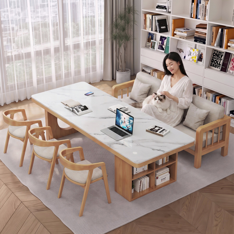 Solid Wood Slate Desk, Dining Table, Living Room Sofa, Large Long Desk, Workbench, Home-Use Bookcase, Integrated Study Table