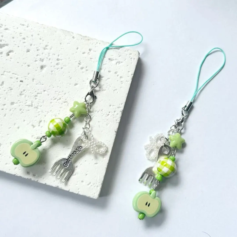 Ccd Fresh Mint Green Apple Fork Bow Pendant Beaded Star Keychain Christmas Peace Gift Ccd Fresh Mint Green Apple Fork Bow Pendant Beaded Star Keychain Christmas Peace Gift