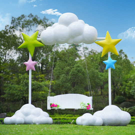 景区网红云朵秋千座椅玻璃钢云朵海边商场售楼部草坪拍照打卡摆件