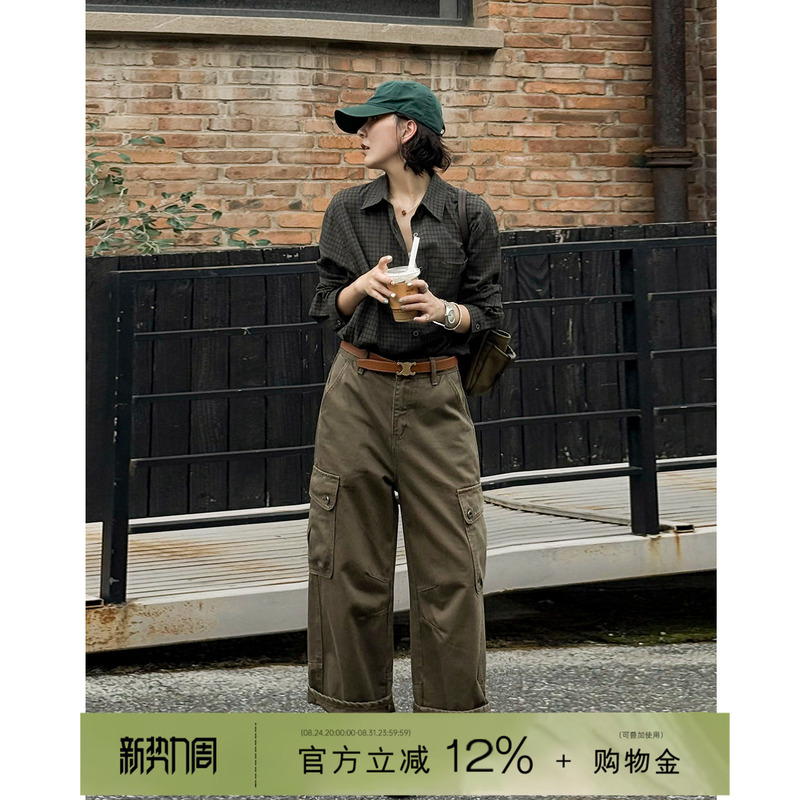 Yololite/'Nine-Point Cargo Pants' New Autumn Style Barn Style Washed and Distressed Denim Cargo Pants for Women