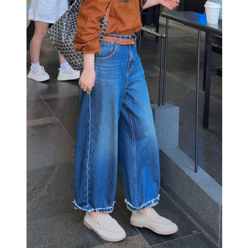 Yololite/'Stacked Buckle' 26 Autumn New Style Distressed Hem Washed Straight Loose Versatile Women's Jeans Yololite/'Stacked Buckle' 26 Autumn New Style Distressed Hem Washed Straight Loose Versatile Women's Jeans
