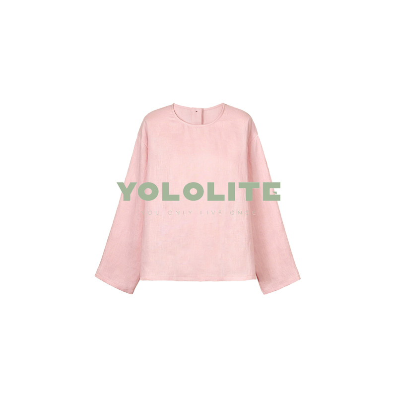 Yololite/'Little Pink Boat' 26 Summer New Casual Style Pink Linen Women's Long Sleeve Top Shirt