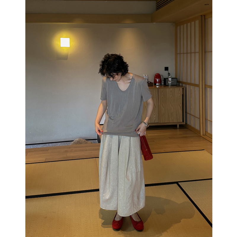 Yololite/'A Thousand Years in an Instant' Loose Slimming Regular Shoulder Short-Sleeve T-Shirt for Women, Summer Design with Lace Back Top