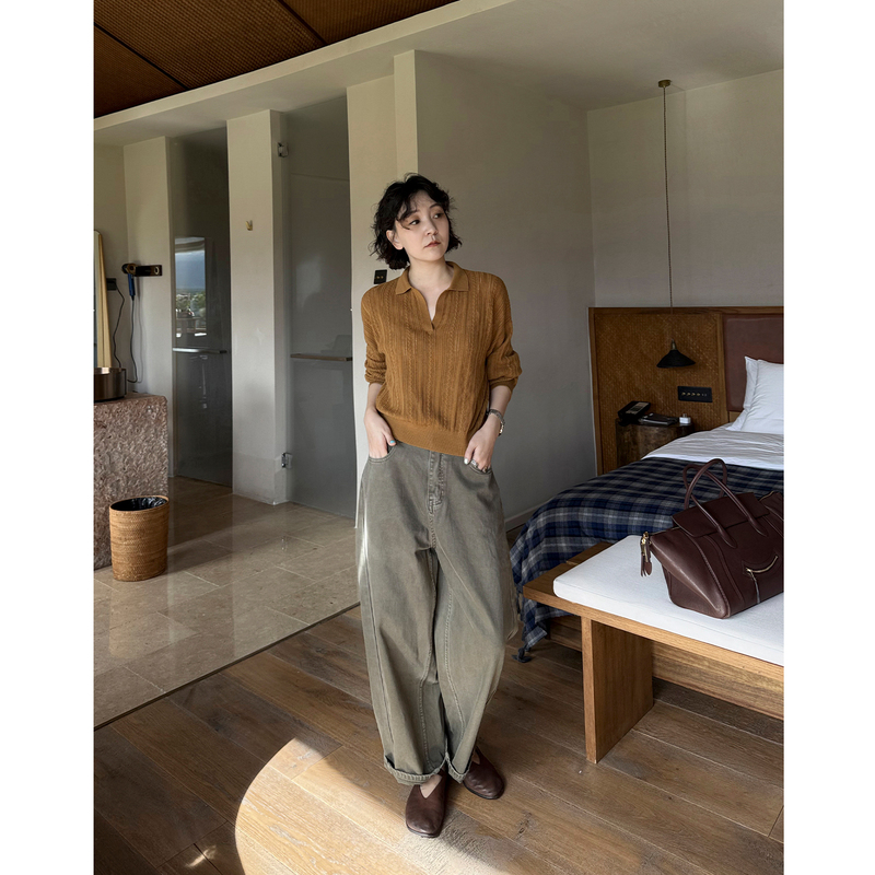 Yololite/'A Touch of Green' 26 Autumn New Vintage Washed Cotton Distressed Loose Straight Jeans for Women Yololite/'A Touch of Green' 26 Autumn New Vintage Washed Cotton Distressed Loose Straight Jeans for Women