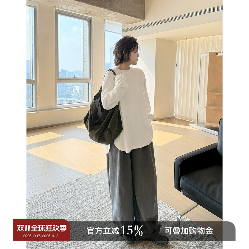 Yololite/'Latitude' 26 Spring New Casual Cotton Wide-Leg Solid Color Simple Scimitar Casual Long Pants for Women