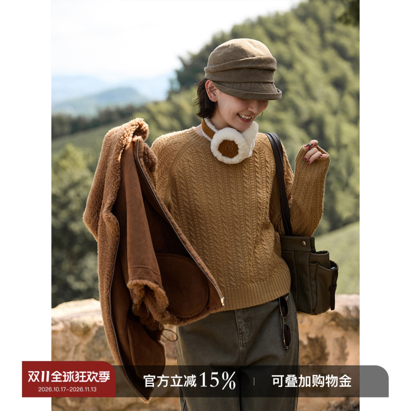 Yololite/'Trendy' 100% Sheep Wool Cable Knit Pullover Sweater for Women, Autumn and Winter Soft Sweater Base Layer