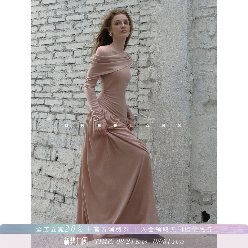 Oneelabs Original Brand Early Autumn Off-Shoulder Long Dress Modal Wool Long-Sleeved Skirt Knitted Dress for Women Oneelabs Original Brand Early Autumn Off-Shoulder Long Dress Modal Wool Long-Sleeved Skirt Knitted Dress for Women