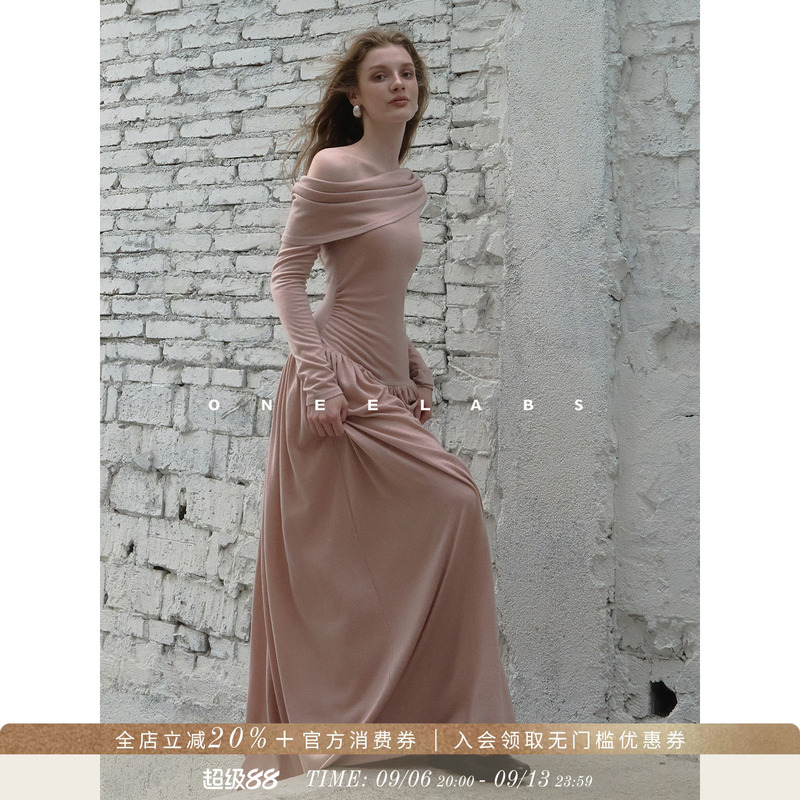 Oneelabs Original Brand Early Autumn Off-Shoulder Long Dress Modal Wool Long-Sleeved Skirt Knitted Dress for Women Oneelabs Original Brand Early Autumn Off-Shoulder Long Dress Modal Wool Long-Sleeved Skirt Knitted Dress for Women