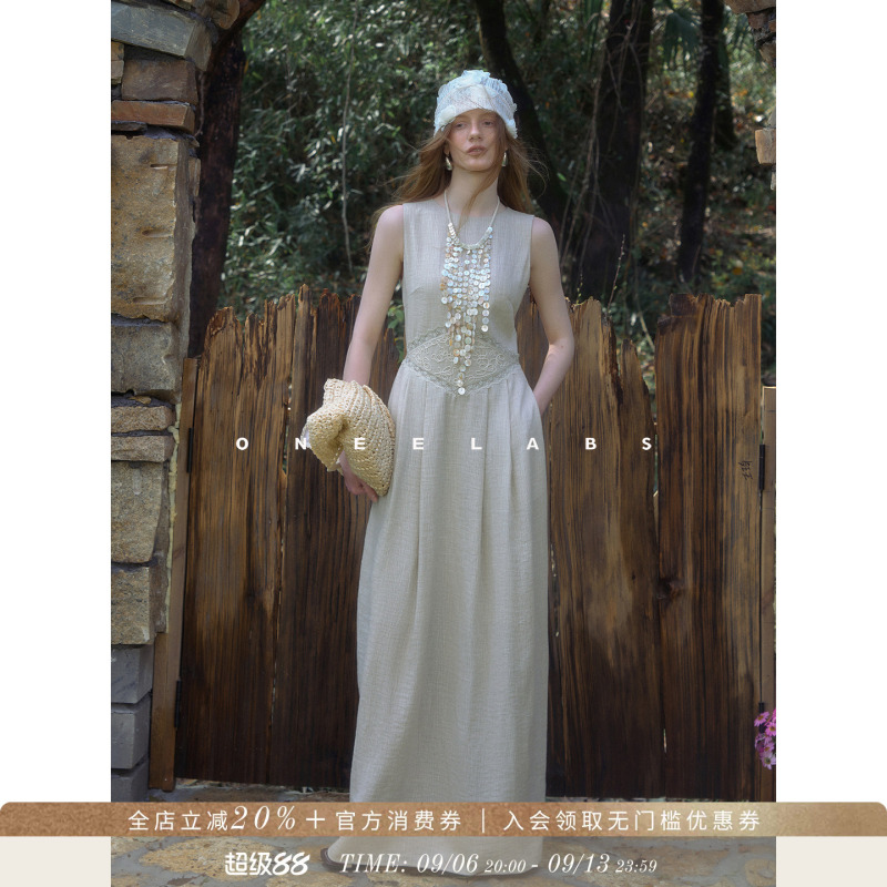 Oneelabs Original Brand/Louvre River~Relaxed Texture Cotton and Linen Positioning Embroidery Sleeveless Dress Oneelabs Original Brand/Louvre River~Relaxed Texture Cotton and Linen Positioning Embroidery Sleeveless Dress