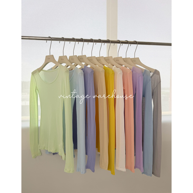 American Vintage Mas Long-Sleeve T-Shirt + Vest 100% Long-Staple Cotton Thin and Slim Fit for Layering and Sun Protection