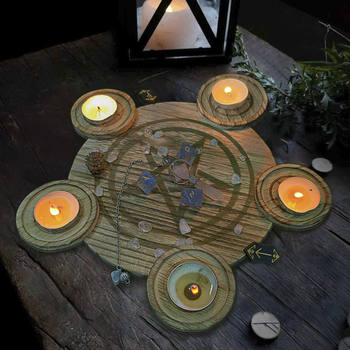 2-in-1 pentagram five-pointed star wooden candle holder tray diy candle holder ornaments tarot peripheral supplies