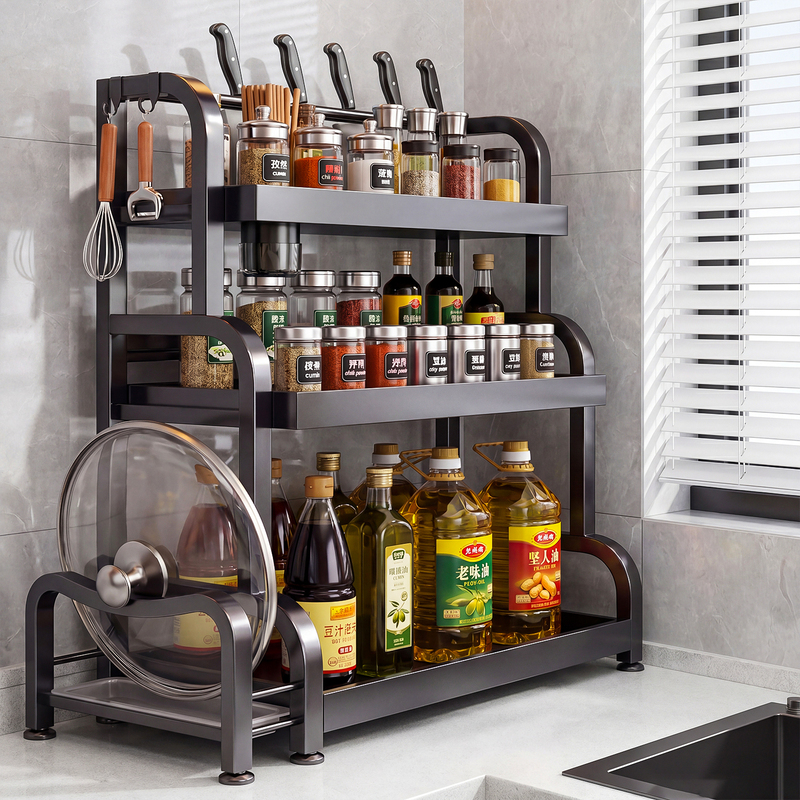 Multifunctional Kitchen Storage Rack for Countertop, Spice Organizer, and Seasoning Storage Rack