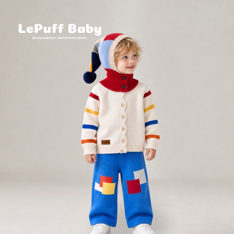Rainbow Adventure Elf Hat Baby Knitted Sweater Set Baby Color Block Knitted Sweater Toddler Scarf Pure Cotton Set Rainbow Adventure Elf Hat Baby Knitted Sweater Set Baby Color Block Knitted Sweater Toddler Scarf Pure Cotton Set