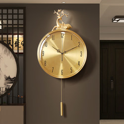 New Chinese Style Brass Deer Wall Clock Accessible Luxury R Living Room Wall Clock For Home Quartz Clock new New arrival Creative Clock