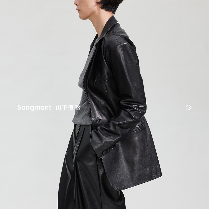 Songmont Yamashita Arimatsu Sheepskin Black Leather Jacket High-End Designer New Genuine Leather Coat for Women