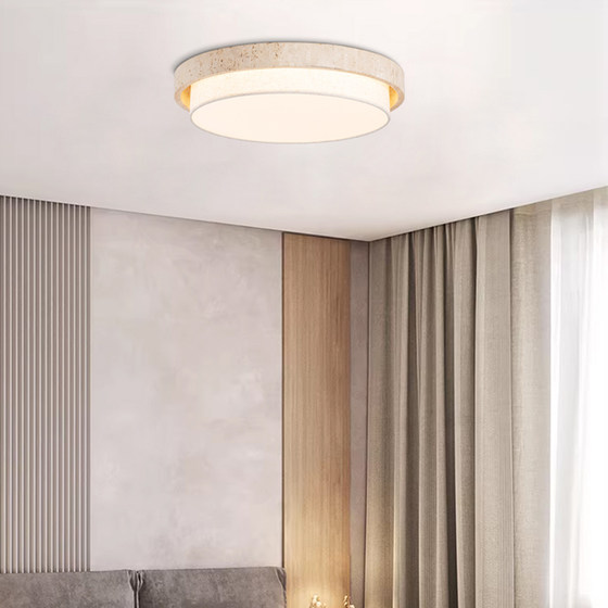 Natural Yellow Cave Stone Bedroom Ceiling Lamp, Cream-Colored, Vintage Wabi-Sabi Style, Simple Children's Room Lamp, Room Study Master Bedroom Lamp