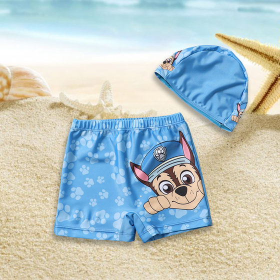 Children's swimming trunks Boys, cartoon Wangwang team Baby Boy Boy Swim Swimming Swimming Hat Hot Spring Beach Swimsuit