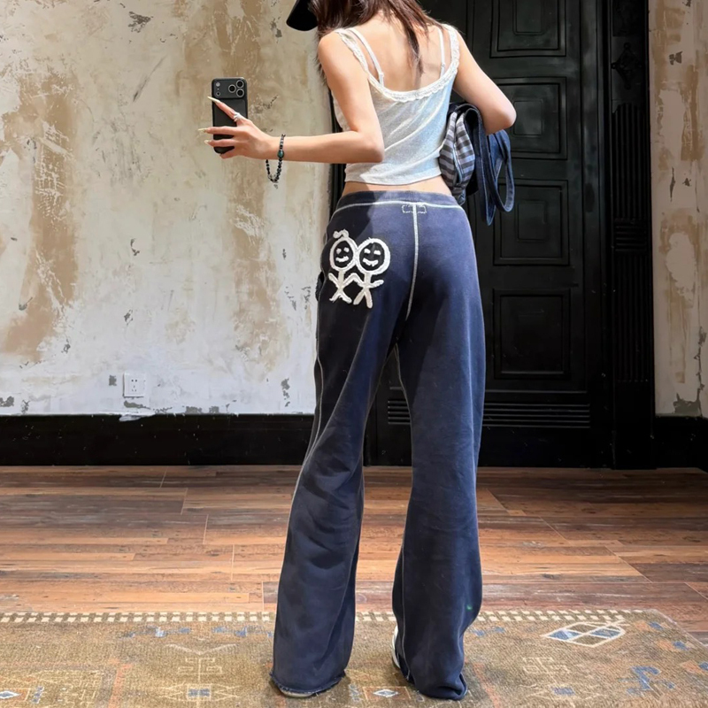 Urban Stickman Embroidered Pants for Women, Summer Thin Versatile Casual Long Pants with Drawstring, Sports Pants Urban Stickman Embroidered Pants for Women, Summer Thin Versatile Casual Long Pants with Drawstring, Sports Pants