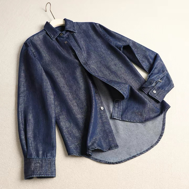Old Money!!! the Order Has Leftover Material!! Jingkou Gold Thread Denim Yarn, Heavily Washed, Loose Denim Shirt