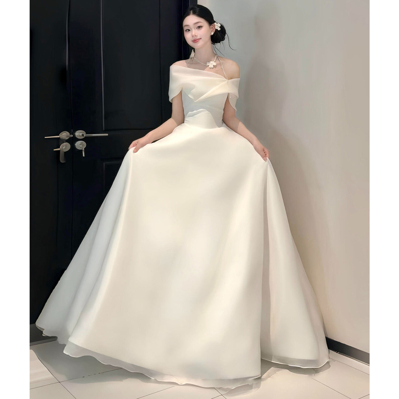 Bridal Main Wedding Dress 2026 New Engagement Dress One-Shoulder Petite Simple Morning Gown Satin Light Wedding Dress Bridal Main Wedding Dress 2026 New Engagement Dress One-Shoulder Petite Simple Morning Gown Satin Light Wedding Dress